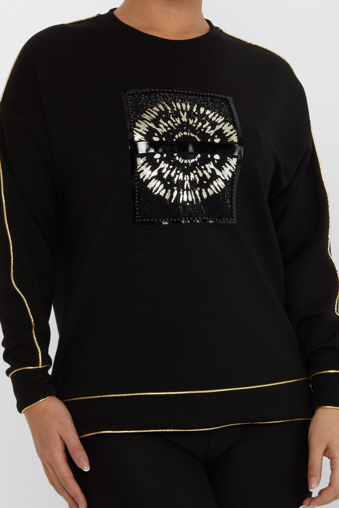 Sweatshirt Beaded Stone Embroidered Black-Gold - 2232 | KAZEE (Set of 3 L-XL-2XL) - 3