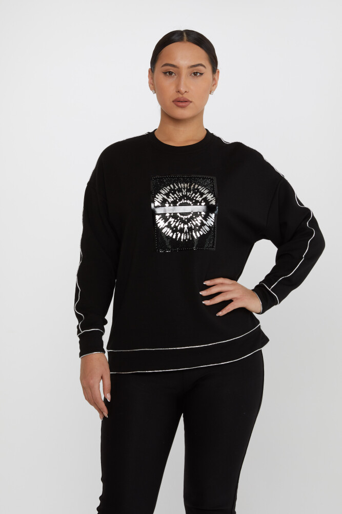 Sweatshirt Beaded Stone Embroidered Black-Silver - 2232 | KAZEE (Set of 3 L-XL-2XL) - 1