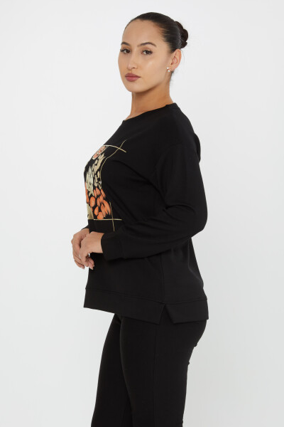 Sweatshirt mit Blumenmuster, Schlitzdetails, Schwarz – 17807 | KAZEE (3er-Set M-L-XL) - 2