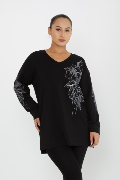 Sweatshirt mit Blumenstickerei, langärmlig, Schwarz – 17781 | KAZEE (3er-Set L-XL-2XL) - 2