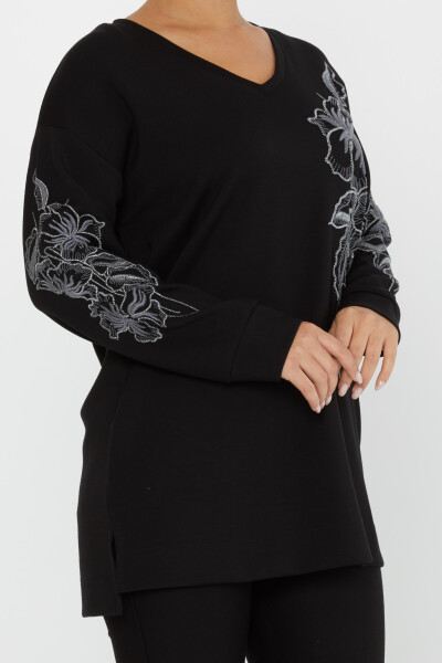 Sweatshirt mit Blumenstickerei, langärmlig, Schwarz – 17781 | KAZEE (3er-Set L-XL-2XL) - 4