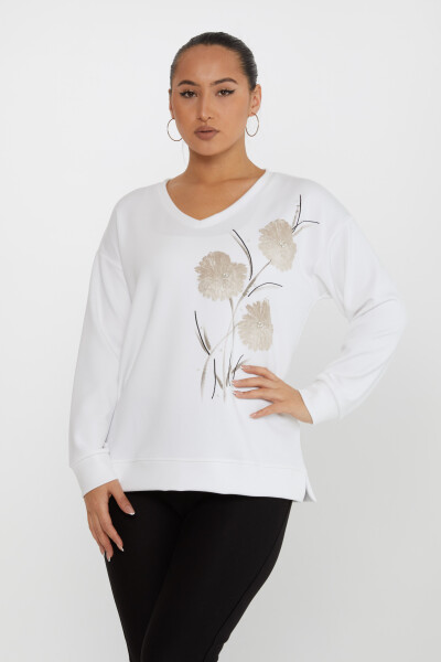 Sweatshirt Boncuk İşlemeli Ekru - 17817 | KAZEE (3'lü Set L-XL-2XL) - 2