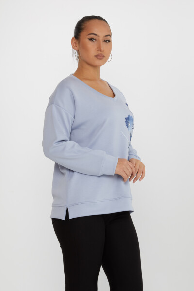 Sweatshirt Boncuk İşlemeli Mavi - 17817 | KAZEE (3'lü Set L-XL-2XL) - 2