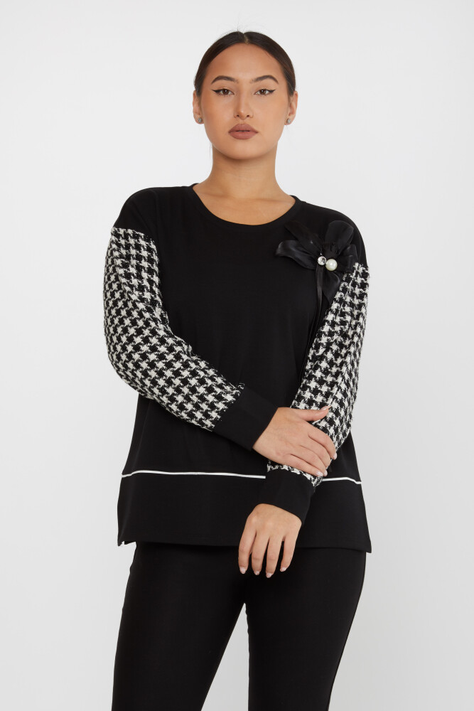 Sweatshirt Broş Detaylı Siyah - 17797 | KAZEE (3'lü Set L-XL-2XL) - 1