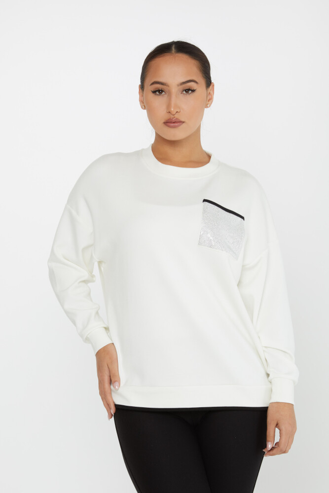 Sweatshirt Cep Detaylı Ekru - 2235 | KAZEE (3'lü Set L-XL-2XL) - 2