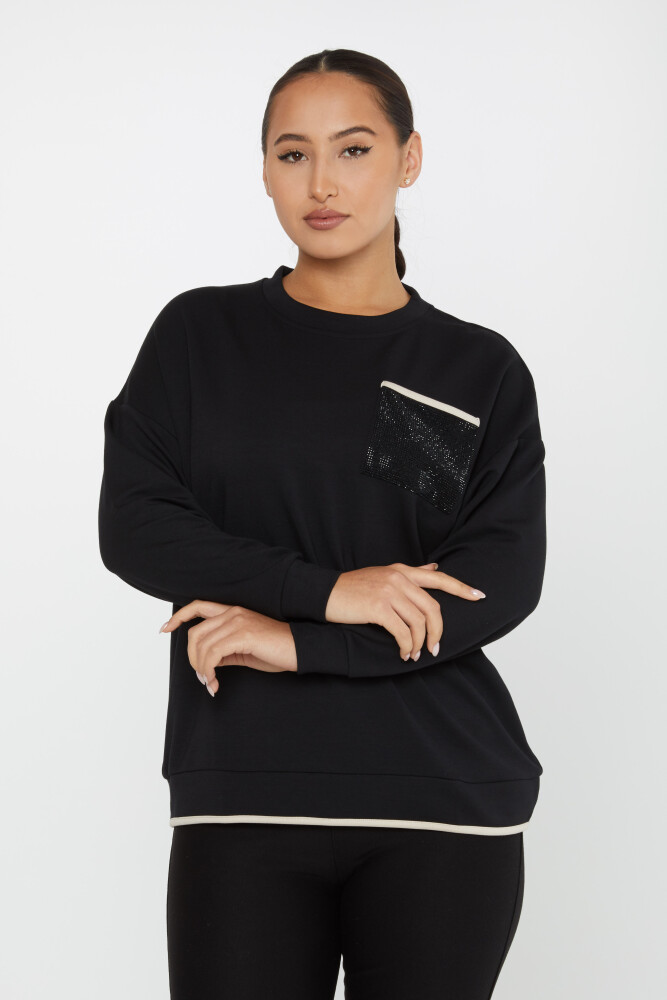 Sweatshirt Cep Detaylı Siyah - 2235 | KAZEE (3'lü Set L-XL-2XL) - 2