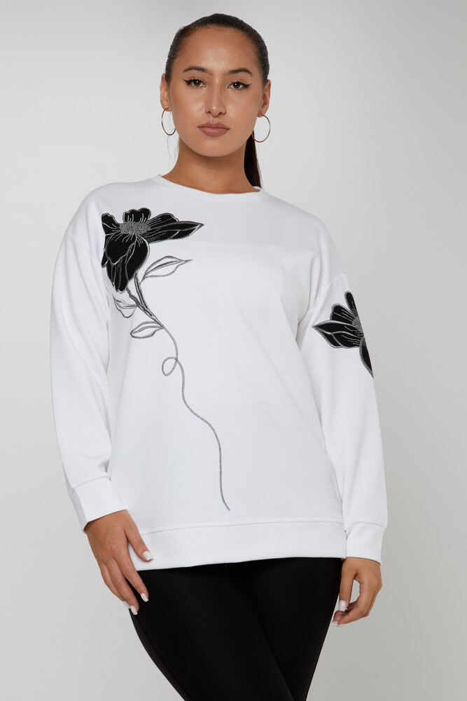 Sweatshirt Çiçek Nakışlı Ekru - 17809 | KAZEE (3'lü Set L-XL-2XL) - 1