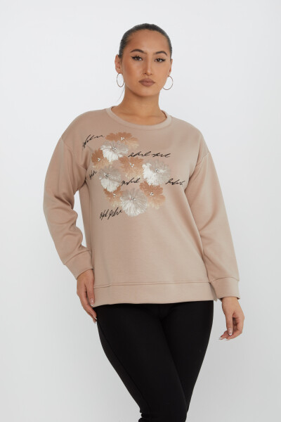 Sweatshirt Çiçekli Bej - 17806 | KAZEE (3'lü Set M-L-XL) - 2