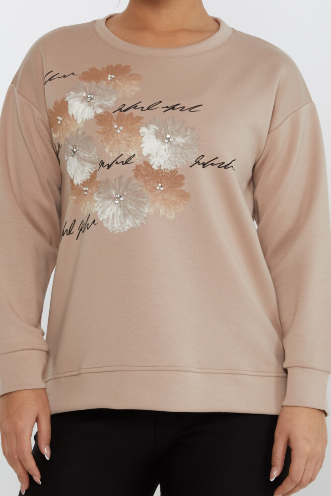 Sweatshirt Çiçekli Bej - 17806 | KAZEE (3'lü Set M-L-XL) - 3