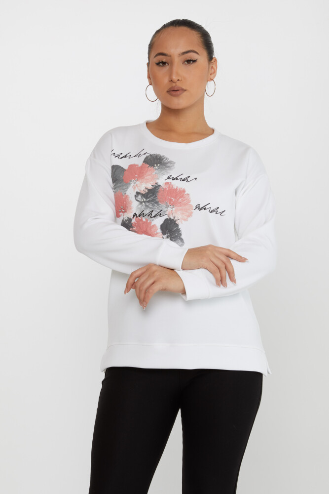 Sweatshirt Çiçekli Ekru - 17806 | KAZEE (3'lü Set M-L-XL) - 1