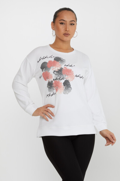 Sweatshirt Çiçekli Ekru - 17806 | KAZEE (3'lü Set M-L-XL) - 2