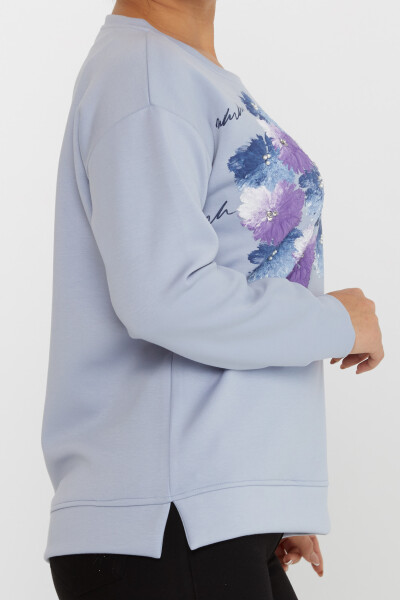 Sweatshirt Çiçekli Mavi -17806 | KAZEE (3'lü Set M-L-XL) - 4