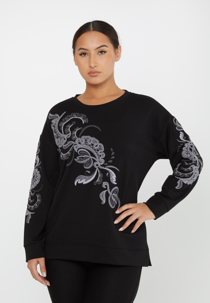 Sweatshirt Embroidered Pattern Black - 17782 | KAZEE (Set of 3 L-XL-2XL) - 1