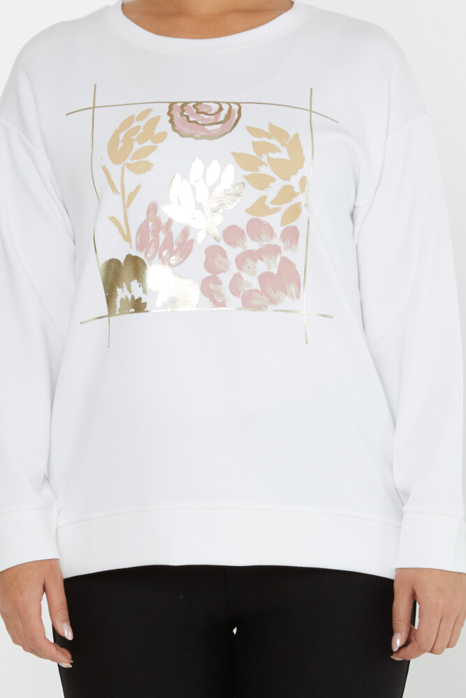 Sweatshirt mit Blumenmuster, Schlitz und Details, Ecru – 17807 | KAZEE (3er-Set M-L-XL) - 3