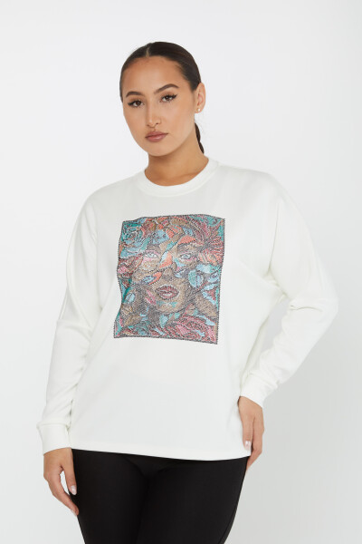 Sweatshirt Kadın Figürlü Ekru - 2247 | KAZEE (3'lü Set L-XL-2XL) - 1