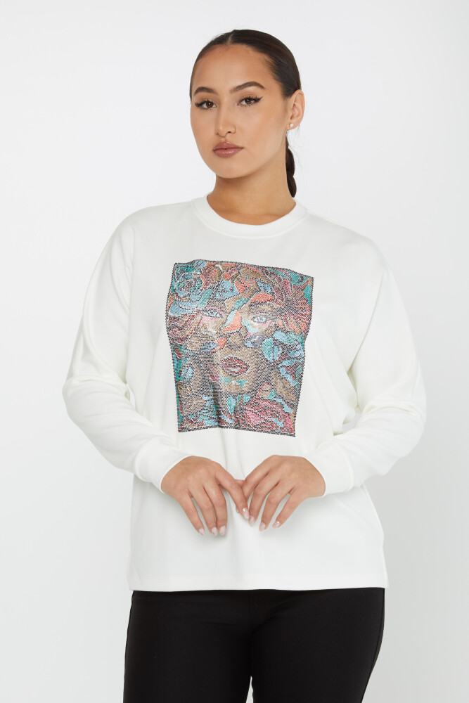 Sweatshirt Kadın Figürlü Ekru - 2247 | KAZEE (3'lü Set L-XL-2XL) - 2