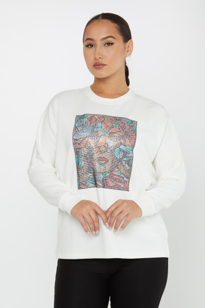 Sweatshirt Kadın Figürlü Ekru - 2247 | KAZEE (3'lü Set L-XL-2XL) - 2