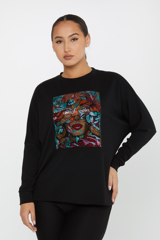 Sweatshirt Kadın Figürlü Siyah - 2247 | KAZEE (3'lü Set L-XL-2XL) - 1