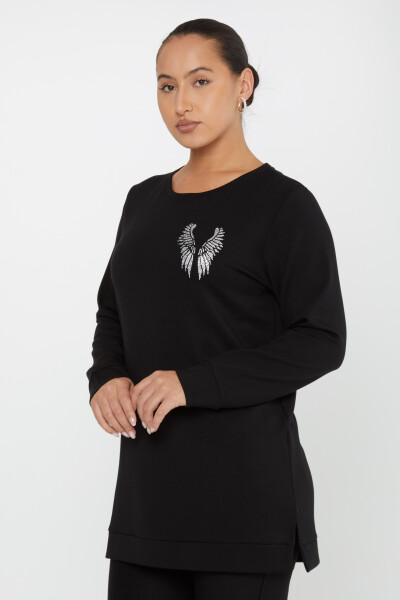 Sweatshirt Kanat Taş İşlemeli Siyah - 17853 | KAZEE (3'lü Set M-L-XL) - 1