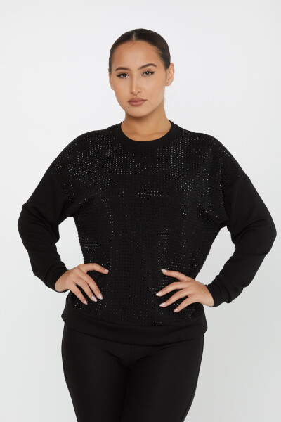 Sweatshirt Kristal Taşlı Siyah - 2239 | KAZEE (3'lü Set L-XL-2XL) 