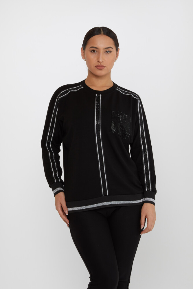 Sweatshirt Pocket Stone Embroidered Black-Ecru - 2245 | KAZEE (Set of 3 L-XL-2XL) - 2