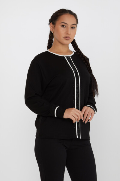 Sweatshirt mit Streifen und Steinstickerei, langärmlig, Schwarz – 2244 | KAZEE (3er-Set L-XL-2XL) - 2