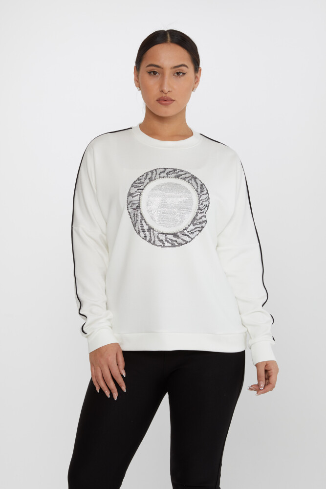 Sweatshirt Taş İşlemeli Ekru - 2237 | KAZEE (3'lü Set L-XL-2XL) - 2