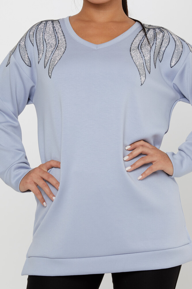 Sweatshirt Taş İşlemeli Mint - 17855 | KAZEE (3'lü Set M-L-XL) - 2