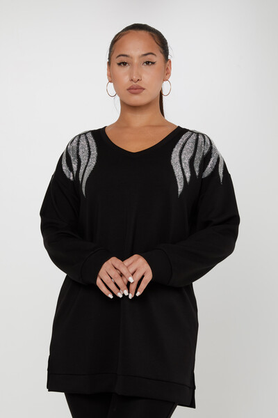 Sweatshirt Taş İşlemeli Siyah - 17855 | KAZEE (3'lü Set M-L-XL) 