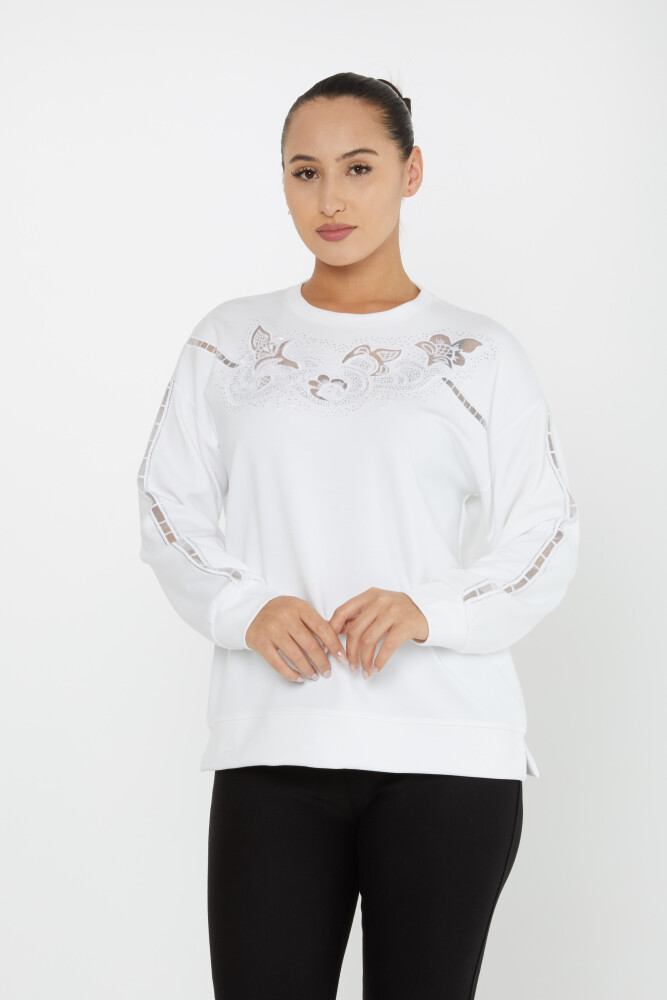 Sweatshirt Tül Detaylı Ekru - 17789 | KAZEE (3'lü Set L-XL-2XL) - 1