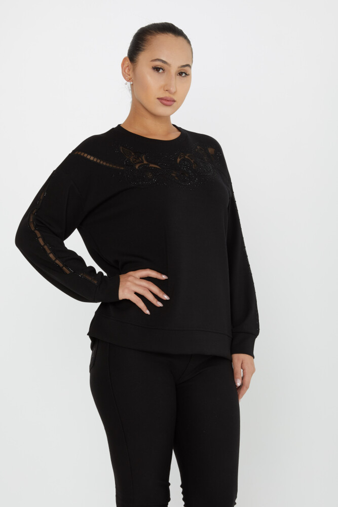 Sweatshirt Tül Detaylı Siyah - 17789 | KAZEE (3'lü Set L-XL-2XL) - 2