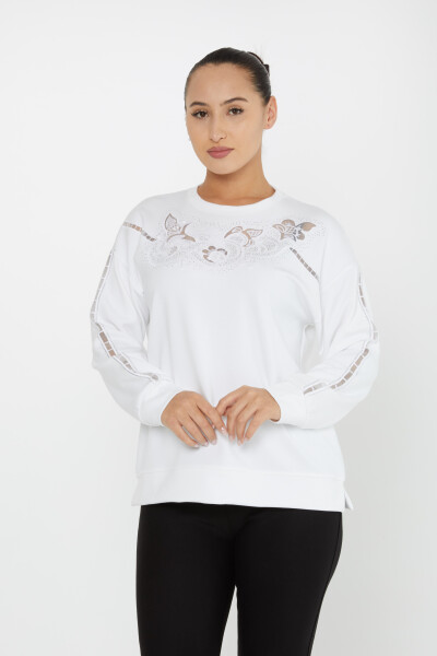 Sweatshirt aus Tüll mit Steinstickerei, Ecru – 17789 | KAZEE (3er-Set L-XL-2XL) 