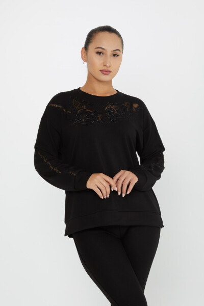 Sweatshirt aus Tüll mit Steinstickerei in Schwarz – 17789 | KAZEE (3er-Set L-XL-2XL) - 1