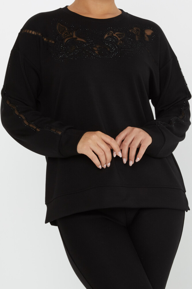 Sweatshirt aus Tüll mit Steinstickerei in Schwarz – 17789 | KAZEE (3er-Set L-XL-2XL) - 3