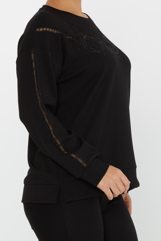 Sweatshirt aus Tüll mit Steinstickerei in Schwarz – 17789 | KAZEE (3er-Set L-XL-2XL) - 4