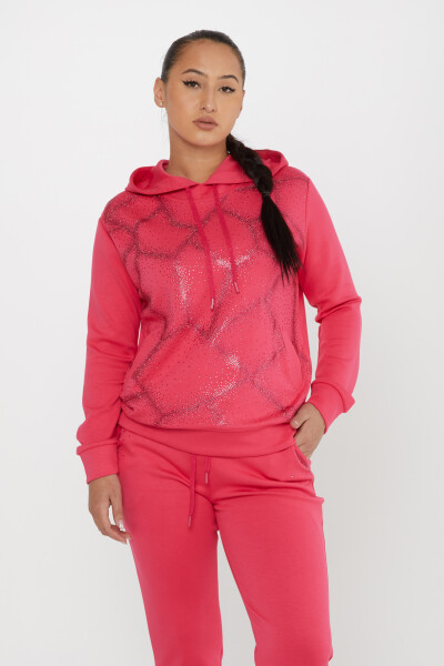 Tracksuit Set Stone Embroidered Fuchsia - 17557 | KAZEE (Set of 4 S-M-L-XL) - 3