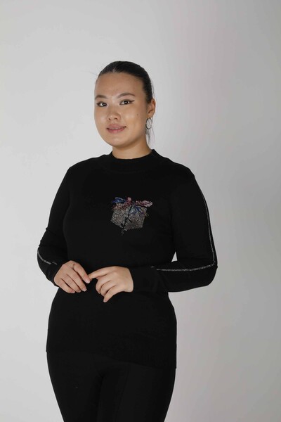 Dzianinowy sweter kieszonkowy z długim rękawem we wzorzyste czarne - 30473 | KAZEE (zestaw 4 sztuk L-XL-2XL-3XL) - 1