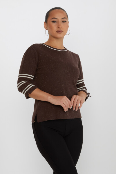 Detale rękawów swetra z dzianiny, brokatowy brąz - 31316 | KAZEE (zestaw 3 sztuk M-L-XL) 