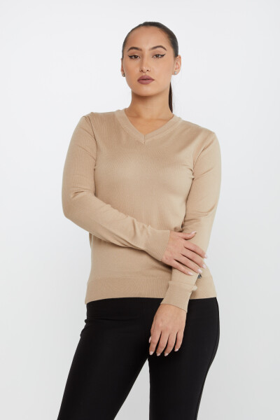 Sweter z dzianiny Basic z długim rękawem beżowy - 30256 | KAZEE (zestaw 4 sztuk M-L-XL-2XL) 