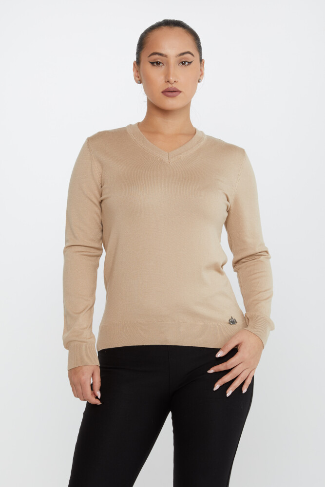 Sweter z dzianiny Basic z długim rękawem beżowy - 30256 | KAZEE (zestaw 4 sztuk M-L-XL-2XL) - 2