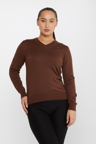 Sweter z dzianiny Basic z długim rękawem brązowy - 30256 | KAZEE (zestaw 4 sztuk M-L-XL-2XL) - 2