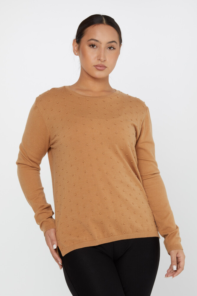 Sweter z dzianiny Basic z długim rękawem Camel - 2425-31103 | KAZEE (zestaw 2 M-2) - 1