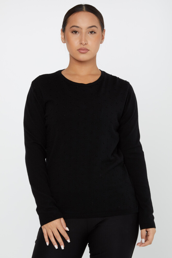 Sweter z dzianiny Basic z długim rękawem, czarny - 2425-31103 | KAZEE (zestaw 2 M-2) - 1