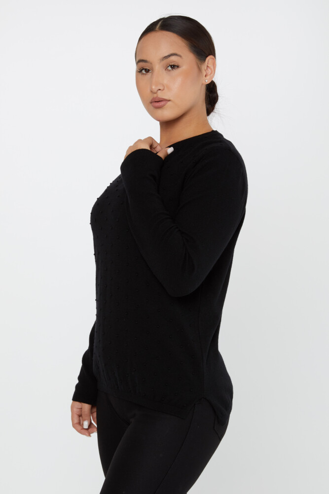 Sweter z dzianiny Basic z długim rękawem, czarny - 2425-31103 | KAZEE (zestaw 2 M-2) - 2