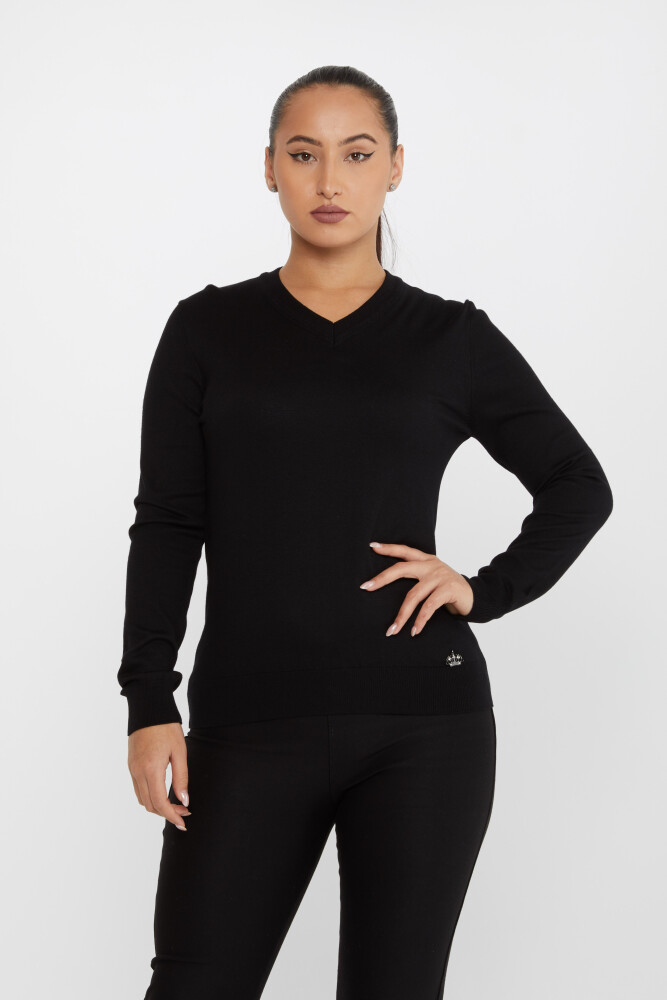 Sweter z dzianiny Basic z długim rękawem, czarny - 30256 | KAZEE (zestaw 4 sztuk M-L-XL-2XL) - 1