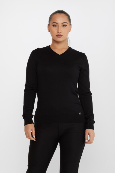 Sweter z dzianiny Basic z długim rękawem, czarny - 30256 | KAZEE (zestaw 4 sztuk M-L-XL-2XL) - 2