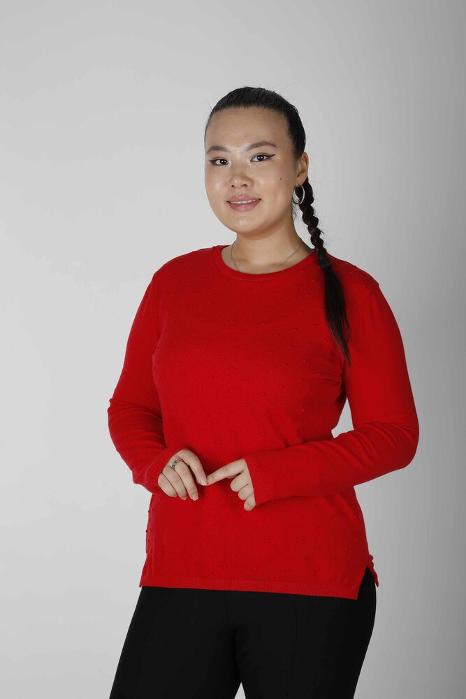 Sweter z dzianiny Basic z długim rękawem czerwony - 2425-31103 | KAZEE (zestaw 2 M-2) - 1