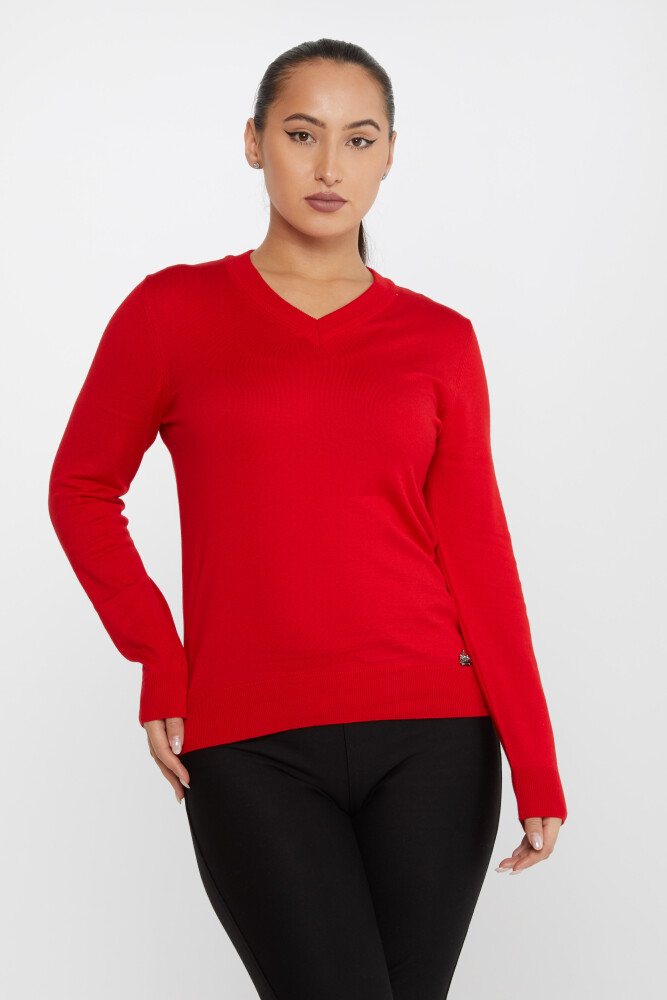 Sweter z dzianiny Basic z długim rękawem czerwony - 30256 | KAZEE (zestaw 4 sztuk M-L-XL-2XL) - 1