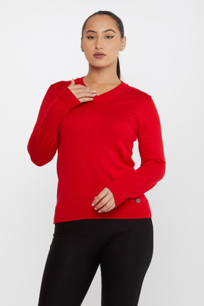 Sweter z dzianiny Basic z długim rękawem czerwony - 30256 | KAZEE (zestaw 4 sztuk M-L-XL-2XL) - 2