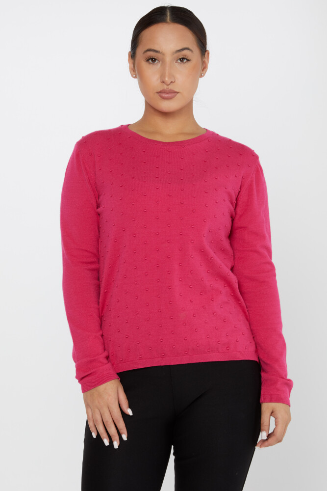 Sweter z dzianiny Basic z długim rękawem Fuksja - 2425-31103 | KAZEE (zestaw 2 M-2) - 1